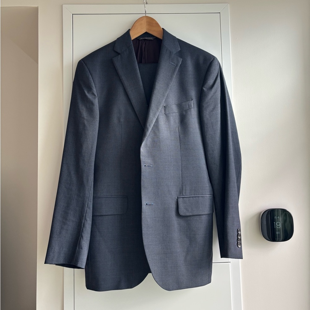 Jack Victor 2-Piece Suit – Blue Houndstooth – Super 110s Wool – 38R - Made In CA